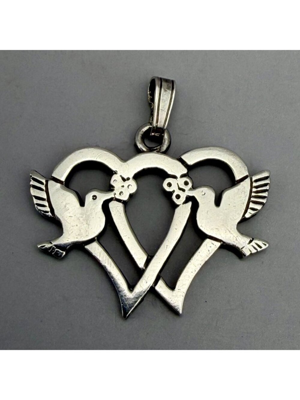 Ortak Love Birds Double Heart Pendant P129 Edinburgh 1984 Sterling Silver